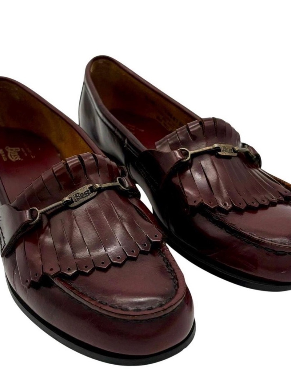 Bass Men's Burgundy Kiltie Loafers with Bit Detail